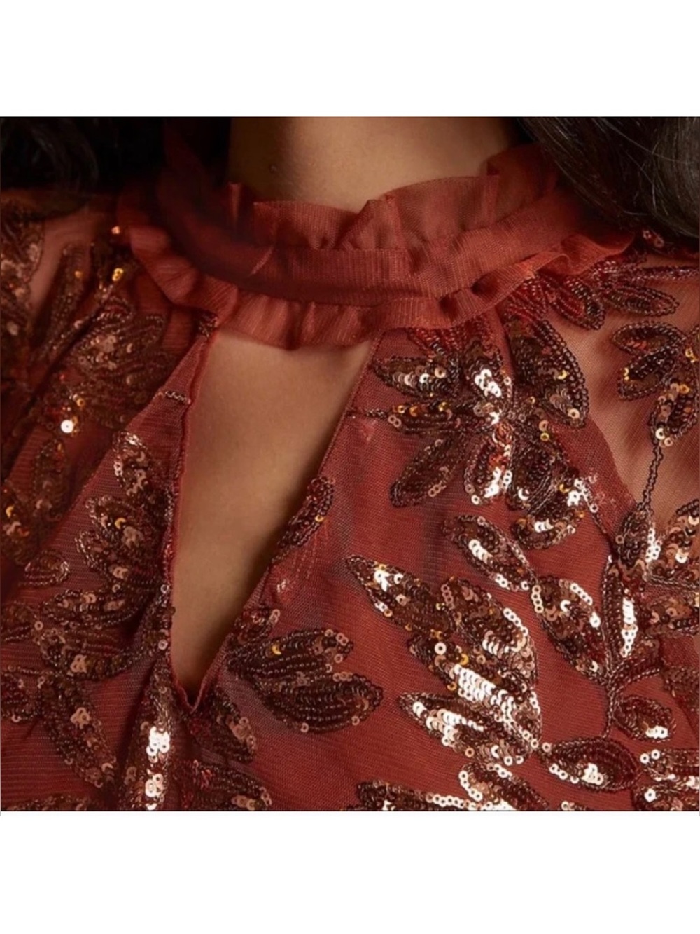 Anthropologie Copper Sequin Leaf Mesh Blouse Large New with tags - Picture 3 of 12